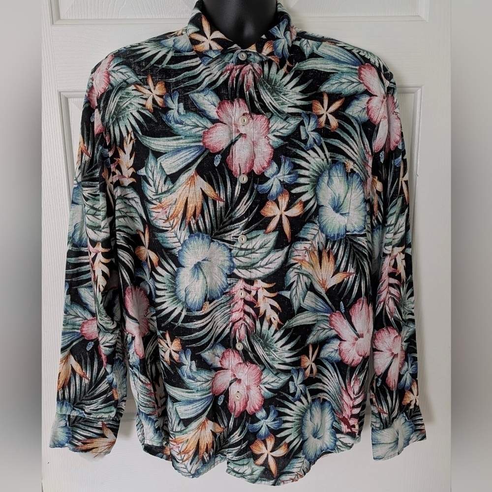 Tommy Bahama Linen Long Sleeve Button Up Shirt SAMPLE Men's Medium Floral...